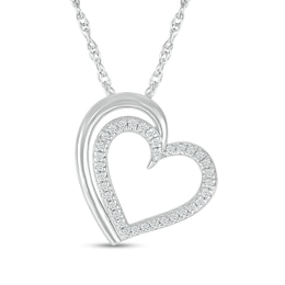 Sterling Silver 1/10 CT. T.W. Diamond Heart Outline Pendant - 18&quot;