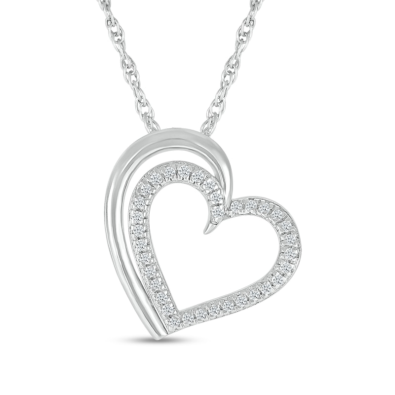 Main Image 1 of Sterling Silver 1/10 CT. T.W. Diamond Heart Outline Pendant - 18&quot;