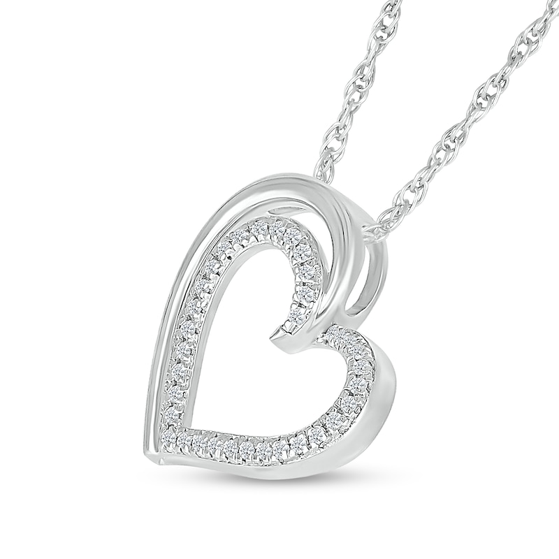 Main Image 2 of Sterling Silver 1/10 CT. T.W. Diamond Heart Outline Pendant - 18&quot;