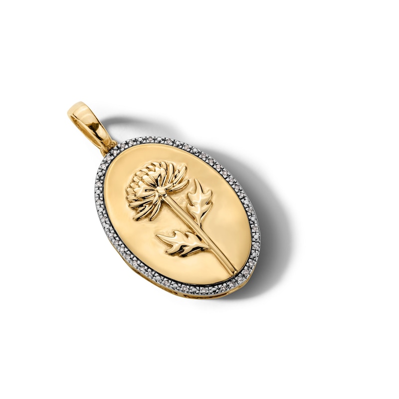 14K Gold Plated 1/20 CT. T.W. Diamond Chrysanthemum Necklace Charm