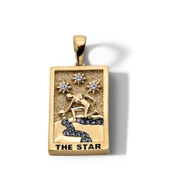 14K Gold Plated Diamond Accent and Blue CZ The Star Tarot Card Necklace Charm