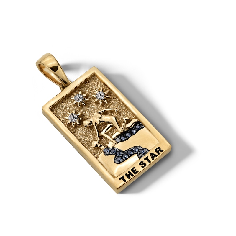 14K Gold Plated Diamond Accent and Blue CZ The Star Tarot Card Necklace Charm