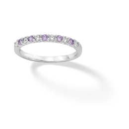Sterling Silver CZ White and Lavender Round Ring - Size 7