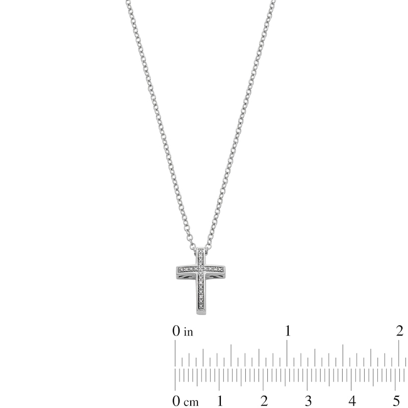 Main Image 3 of Sterling Silver Diamond Accent Small Cross Pendant - 18&quot;