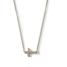 14K Gold Plated Diamond Accent Sideways Cross Pendant - 18&quot;