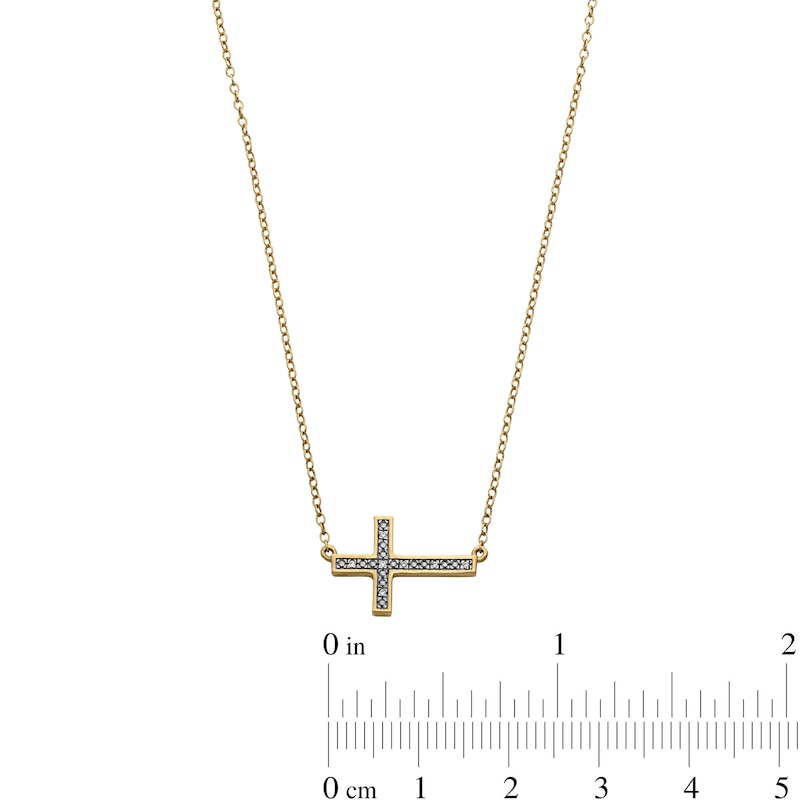 14K Gold Plated Diamond Accent Sideways Cross Necklace - 18"