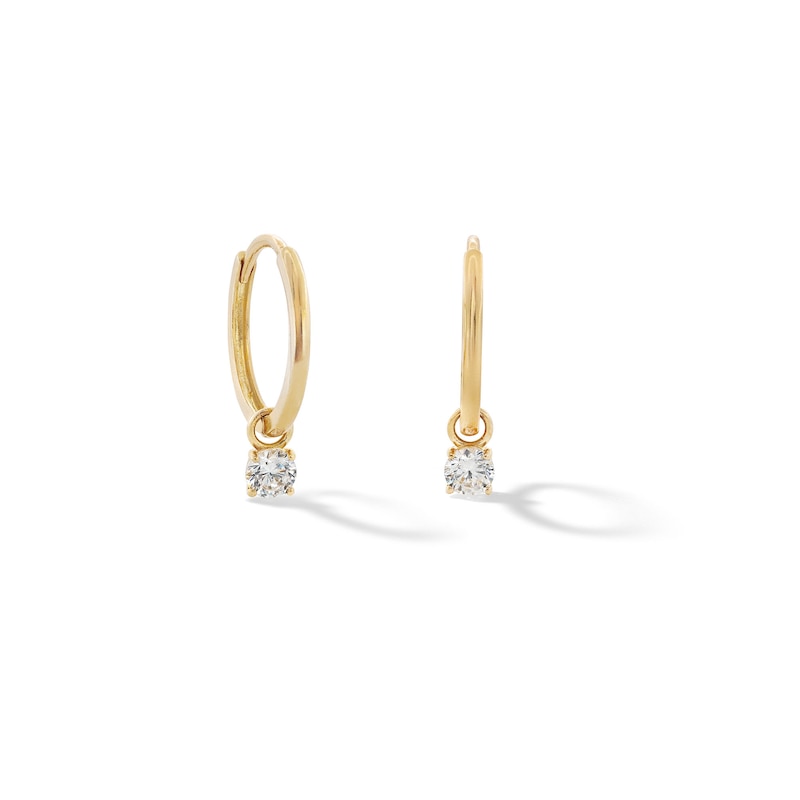 ​​​​​​​10K Solid Gold CZ Dangle Huggie Hoops