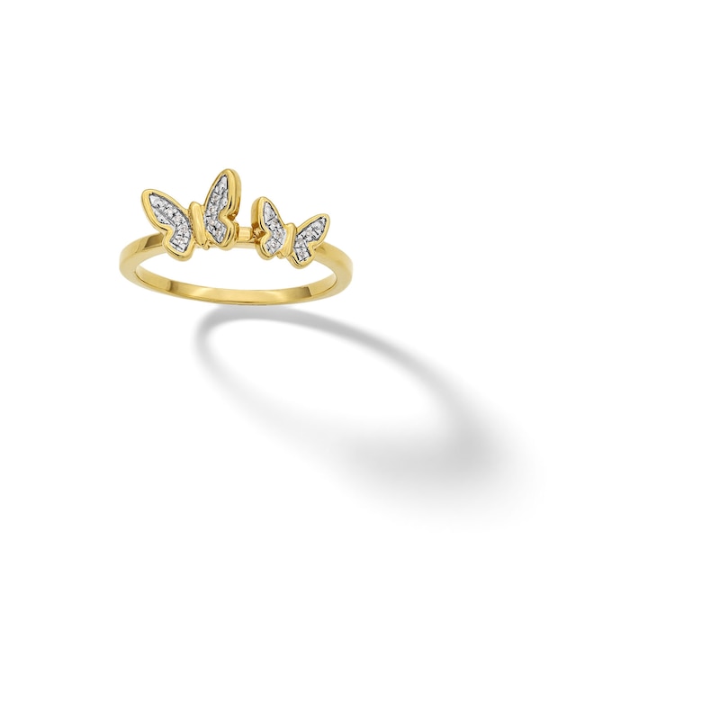 Main Image 1 of 14K Gold Plated 1/20 CT. T.W. Diamond Two Butterfly Ring