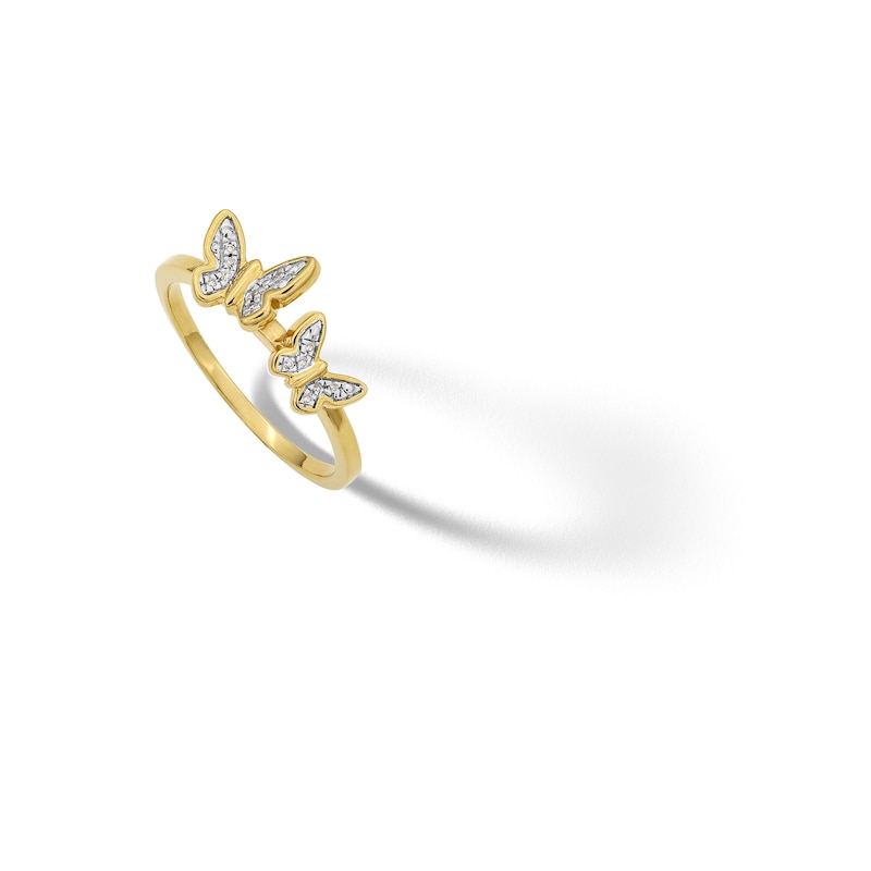 Main Image 3 of 14K Gold Plated 1/20 CT. T.W. Diamond Two Butterfly Ring