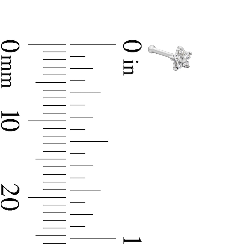 14K Semi-Solid White Gold CZ Flower Nose Stud - 22G