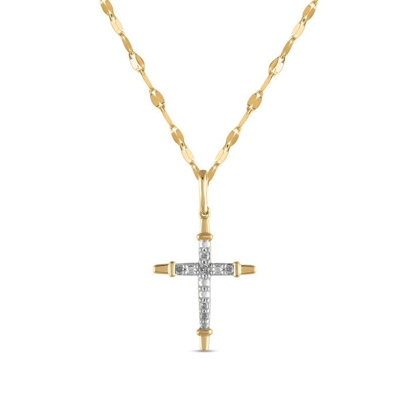 10K Solid Gold 1/20 CT. T.W. Diamond Cross Forzatina Chain Necklace