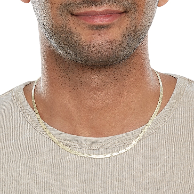 Main Image 4 of 14K Hollow Gold Polmatte Herringbone Chain - 18&quot;