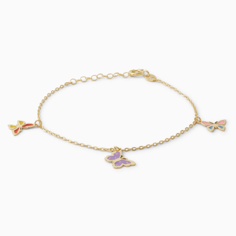 Child's 14K Solid Gold Enamel Butterfly Charm Bracelet Made in Italy - 5.5" + 1"