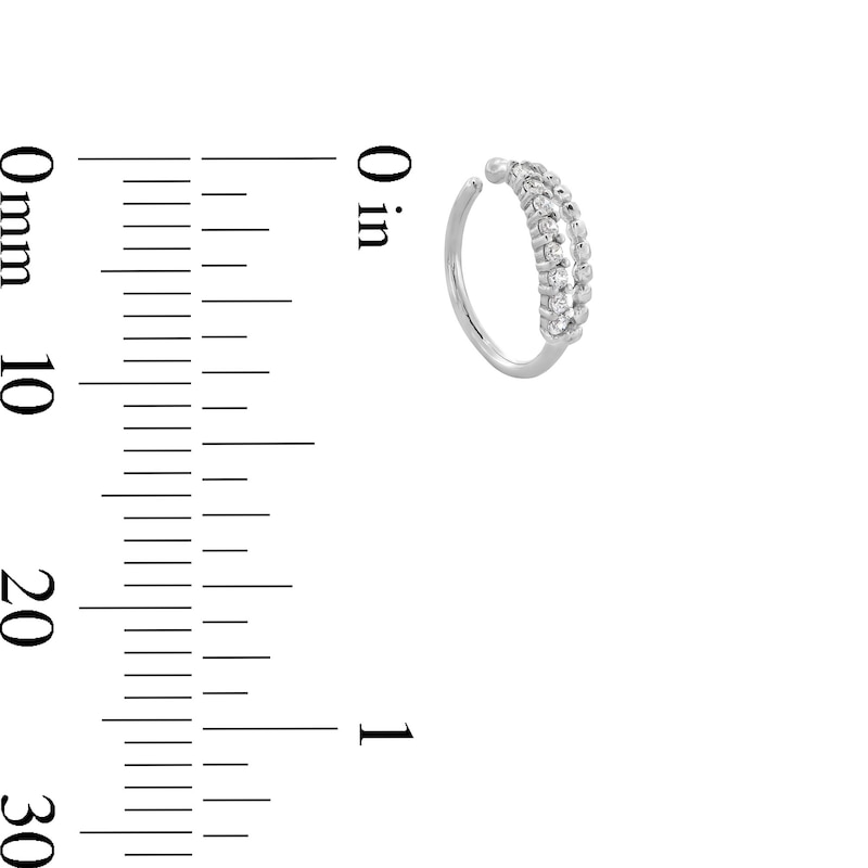 14K Solid White Gold CZ Beaded Double Row Hoop - 20G