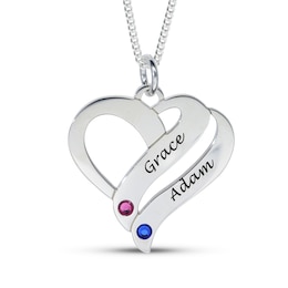 Sterling Silver Birthstone Two Name Forever Hearts Curb Chain - 18&quot;
