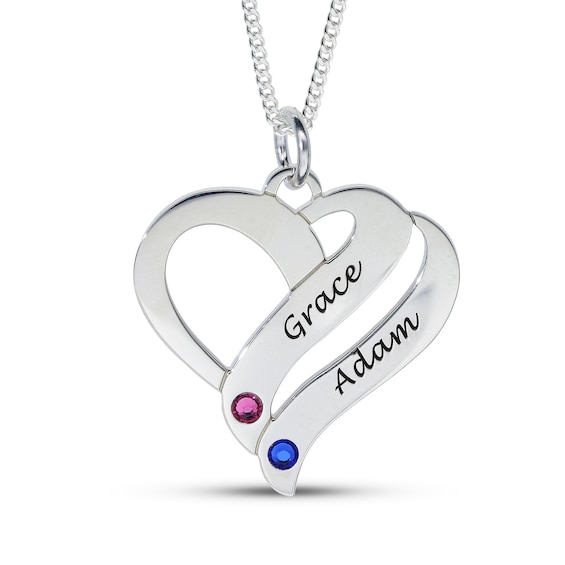 Sterling Silver Birthstone Two Name Forever Hearts Curb Chain - 18"