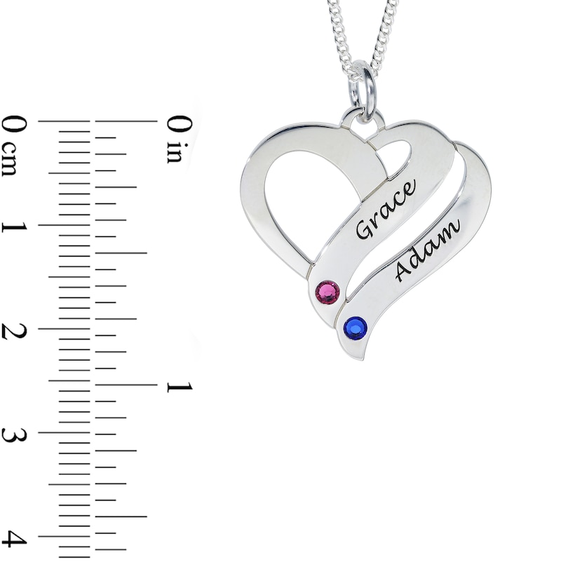 Main Image 2 of Sterling Silver Birthstone Two Name Forever Hearts Curb Chain - 18&quot;