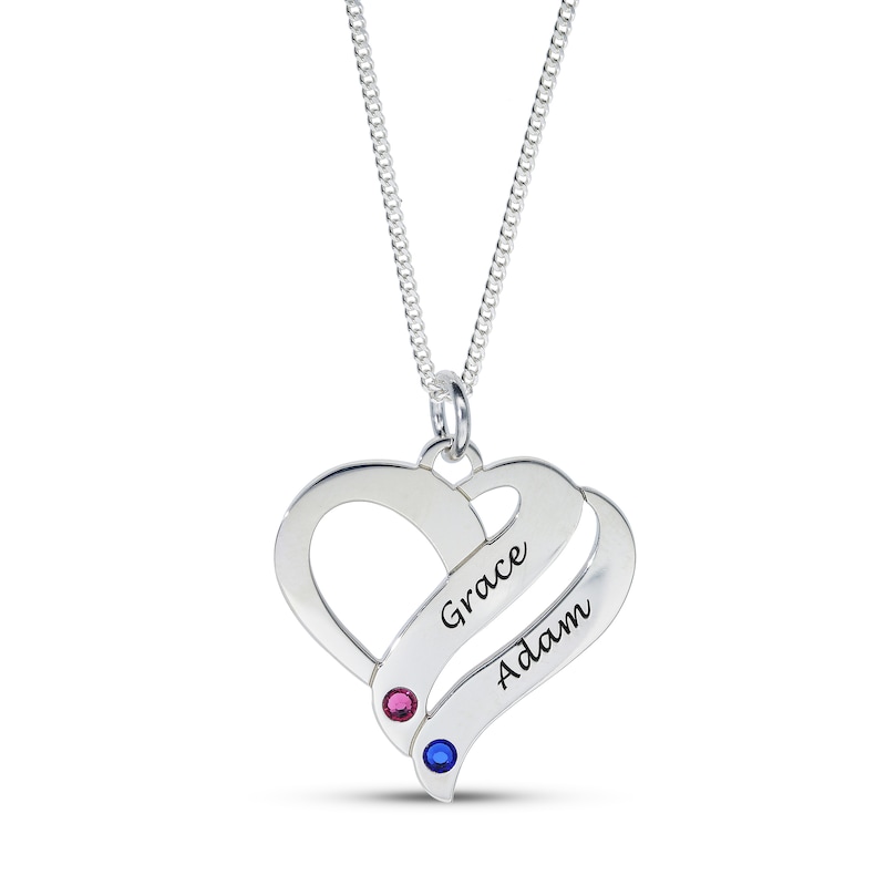 Main Image 3 of Sterling Silver Birthstone Two Name Forever Hearts Curb Chain - 18&quot;