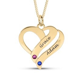 14K Gold Plated Birthstone Two Name Forever Hearts Curb Chain - 18&quot;