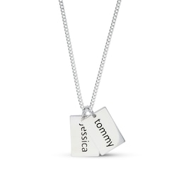 Sterling Silver Two Name Tags Curb Chain - 18&quot;