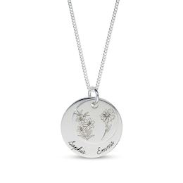 Sterling Silver Birth Flower Two Name Disc Curb Chain - 18&quot;
