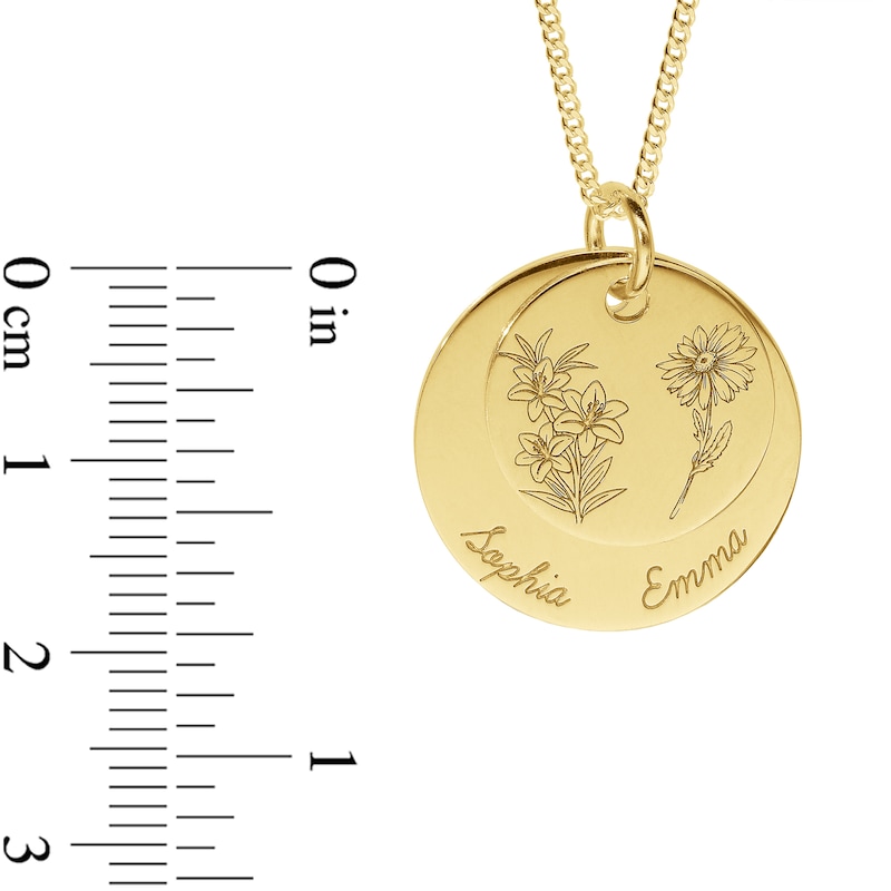 14K Gold Plated Birth Flower Two Name Disc Curb Chain - 18"