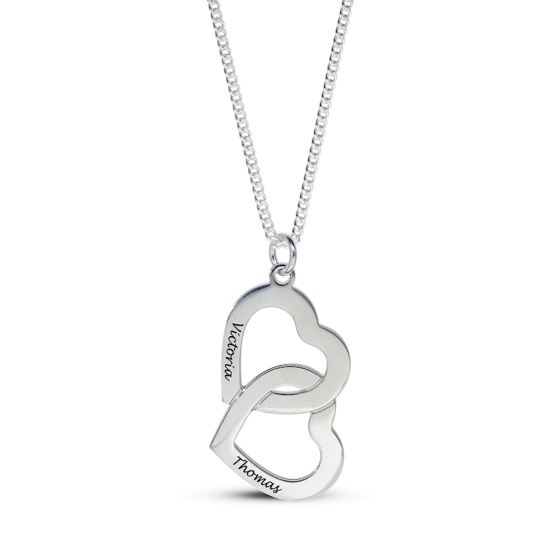 Sterling Silver Two Name Interlocking Hearts Curb Chain - 18"