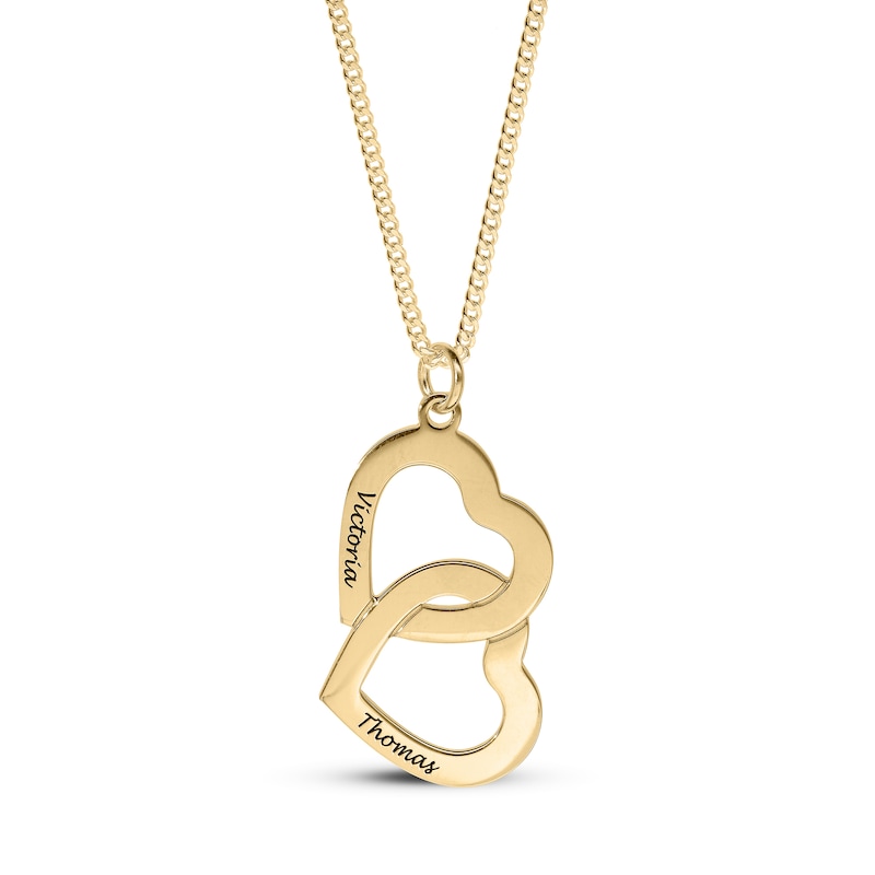 Main Image 3 of ​​​​​​​14K Gold Plated Two Name Interlocking Hearts Curb Chain - 18&quot;