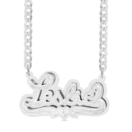 Sterling Silver Diamond Accent Name Heart Curb Chain - 18&quot;