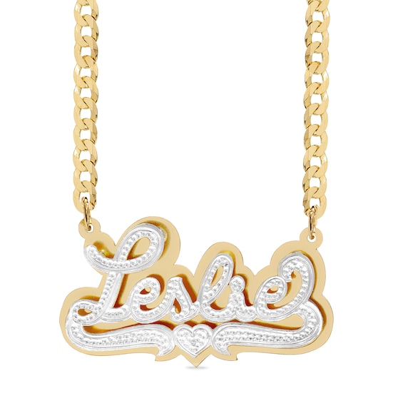 14K Gold Plated Diamond Accent Name Heart Two-Tone Curb Chain - 18"