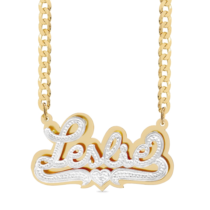 Main Image 1 of 14K Gold Plated Diamond Accent Name Heart Two-Tone Curb Chain - 18&quot;