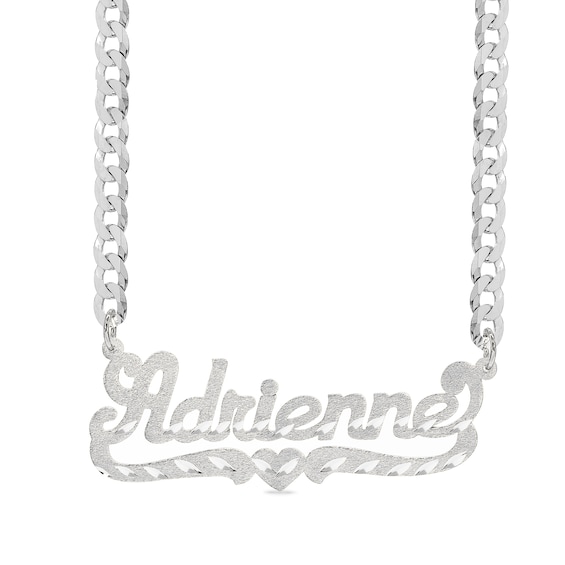 Sterling Silver Diamond Cut Cursive Name Heart Curb Chain - 18"