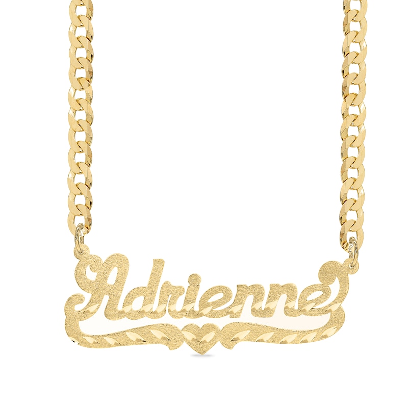 Main Image 1 of 14K Gold Plated Diamond Cut Cursive Name Heart Curb Chain - 18&quot;