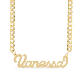 14K Gold Plated Script Nameplate Curb Chain - 18&quot;