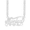 Thumbnail Image 1 of Sterling Silver Diamond Cut Script Ribbon Heart Nameplate Curb Chain - 18&quot;