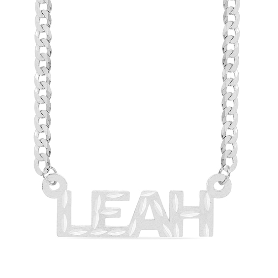 Sterling Silver Diamond Cut Block Letter Nameplate Curb Chain - 18"