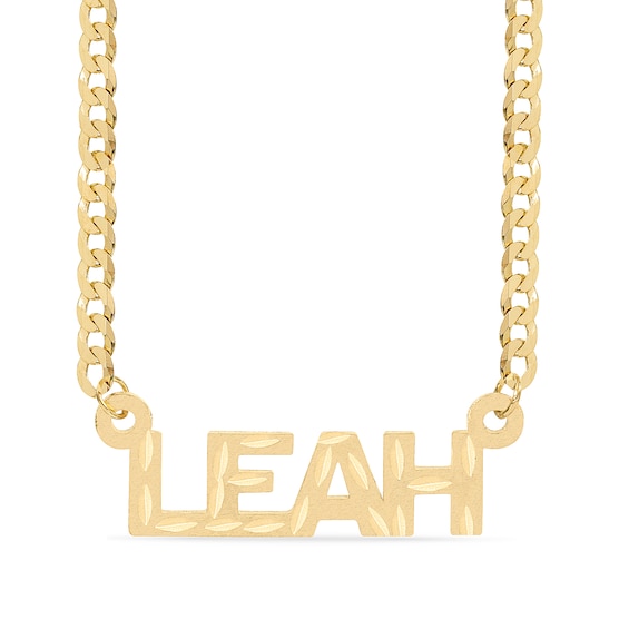 14K Gold Plated Diamond Cut Block Letter Nameplate Curb Chain - 18"