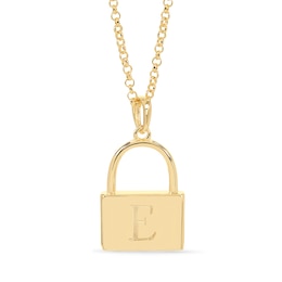 14K Gold Plated Initial Lock Pendant Necklace - 18&quot;