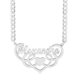 Sterling Silver Script Heart Swirl Nameplate Curb Chain - 18&quot;