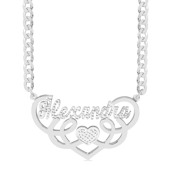 Sterling Silver Script Heart Swirl Nameplate Curb Chain - 18"