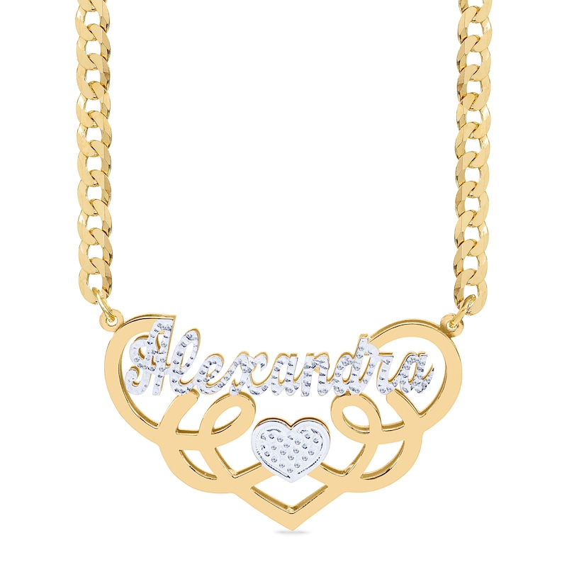 ​​​​​​​14K Gold Plated Script Heart Swirl Nameplate Two-Tone Curb Chain - 18"
