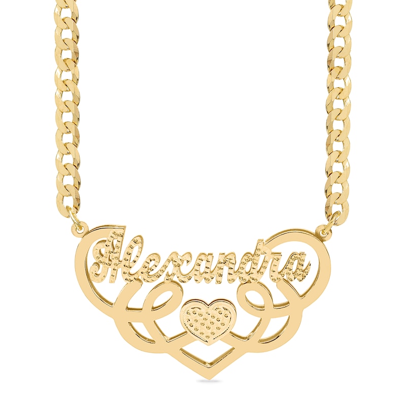​​​​​​​14K Gold Plated Script Heart Swirl Nameplate Curb Chain - 18"