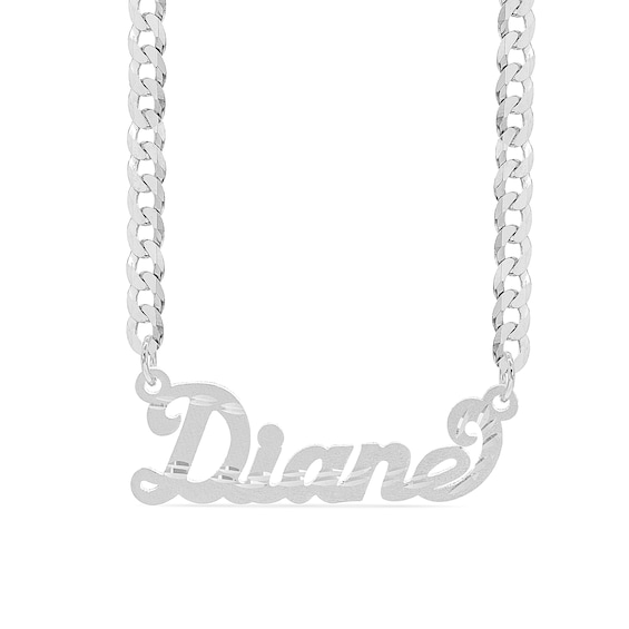 Sterling Silver Diamond Cut Script Nameplate Curb Chain - 18"