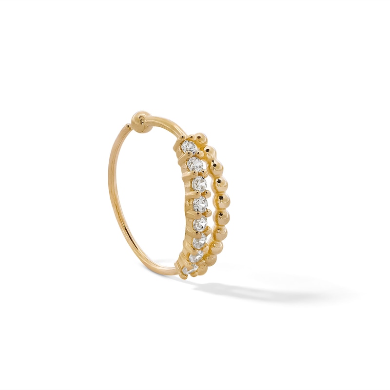 14K Solid Gold CZ Beaded Double Row Hoop - 24G