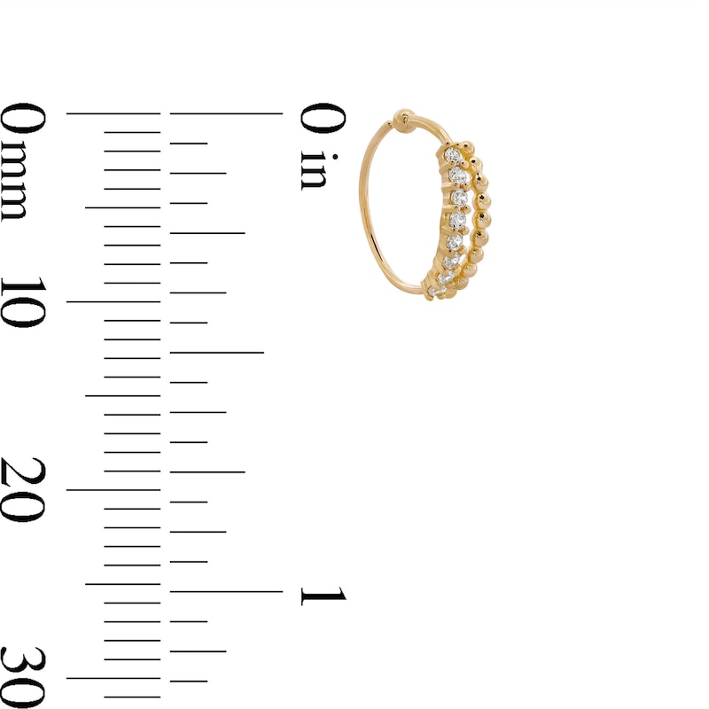 14K Solid Gold CZ Beaded Double Row Hoop - 24G