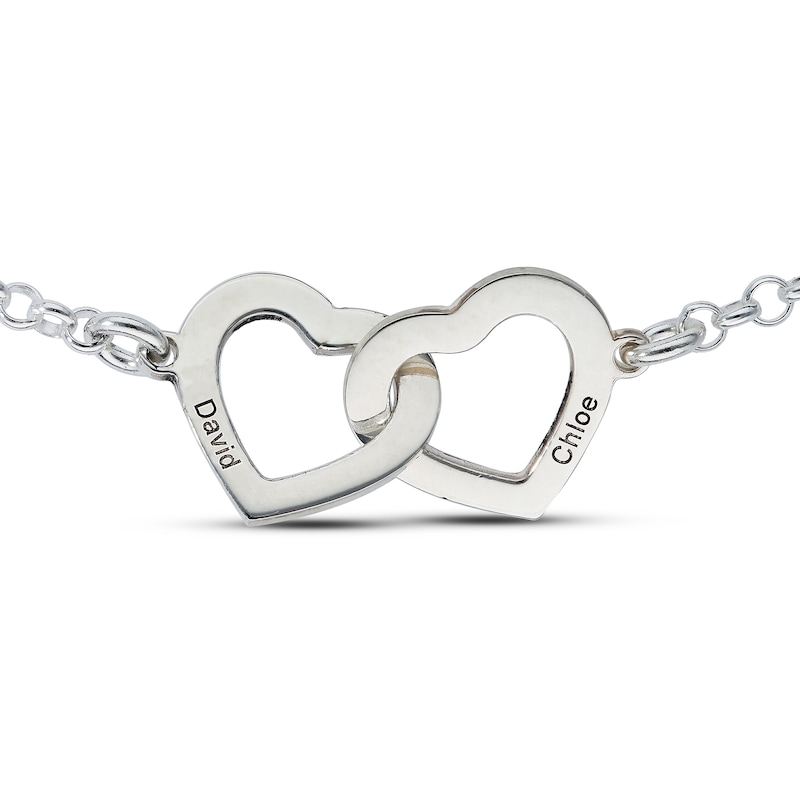 Sterling Silver Two Name Interlocking Hearts Bracelet - 7"