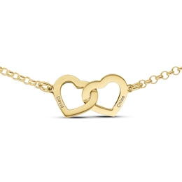 14K Gold Plated Two Name Interlocking Hearts Bracelet - 7&quot;