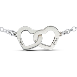 Sterling Silver Two Name Interlocking Hearts Anklet - 10&quot;
