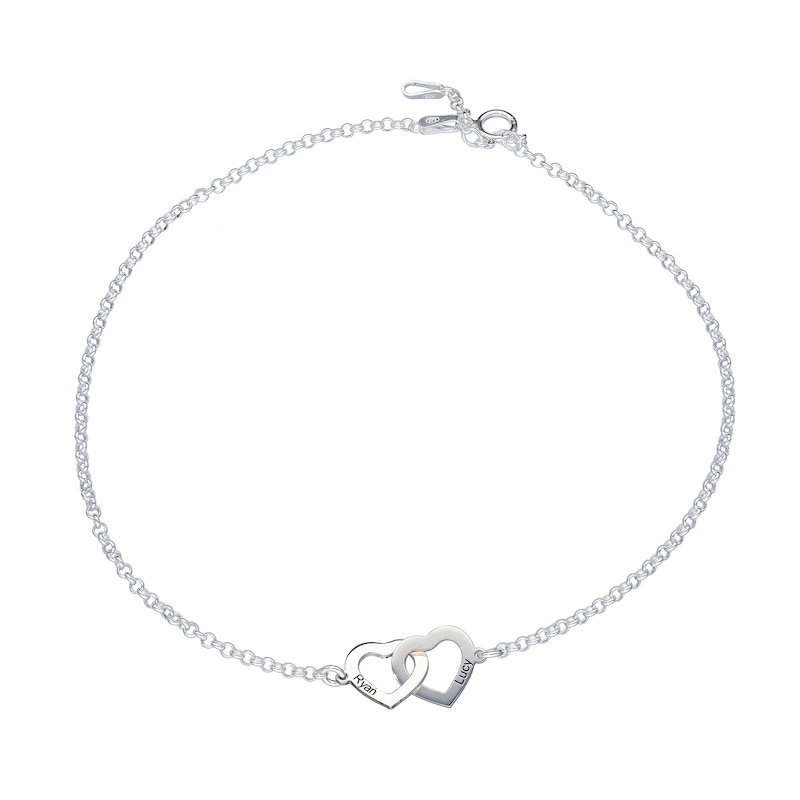 Sterling Silver Two Name Interlocking Hearts Anklet - 10"