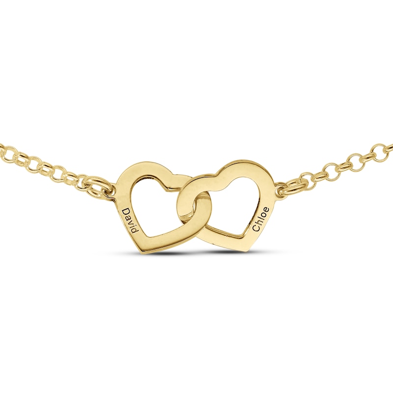 14K Gold Plated Two Name Interlocking Hearts Anklet - 10"